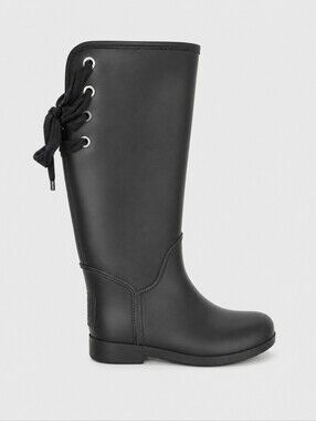 COACH Tristee Matte Black Waterproof LACE-UP RAIN BOOTS Size 8 B